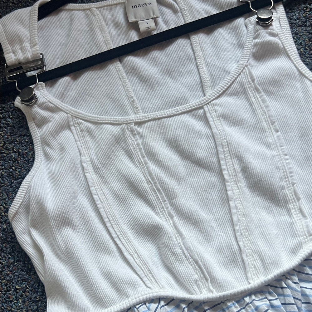 Maeve White Tank with Light Blue Striped Peplum - Picture 3 of 4
